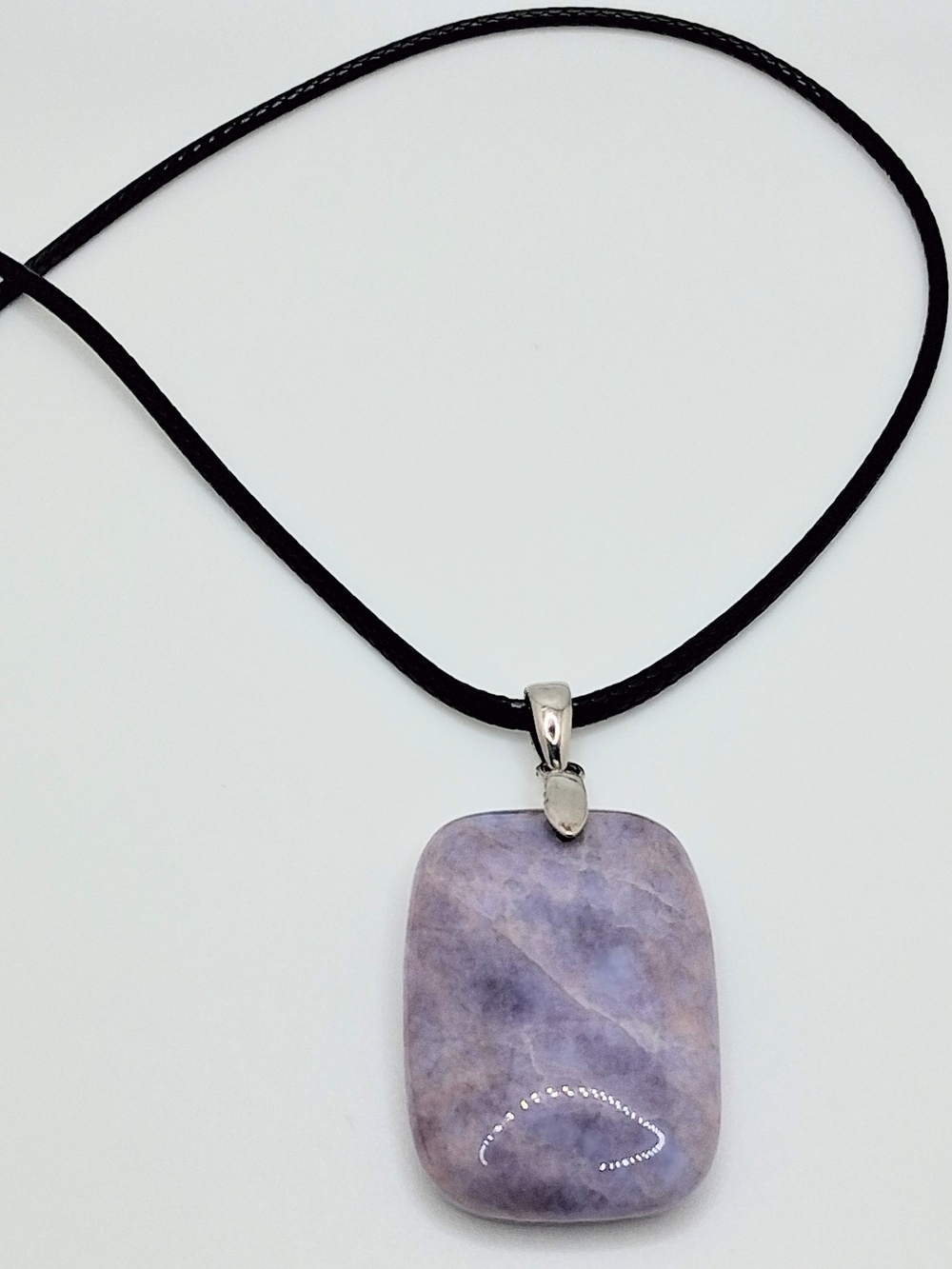Elegant Lavender Jadeite Pendant On A 24" Black Cord